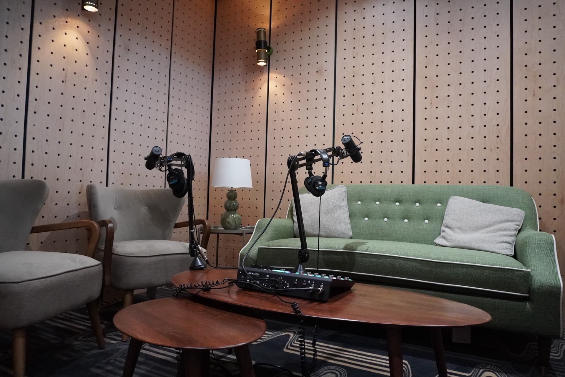 Professional podcast studio overview